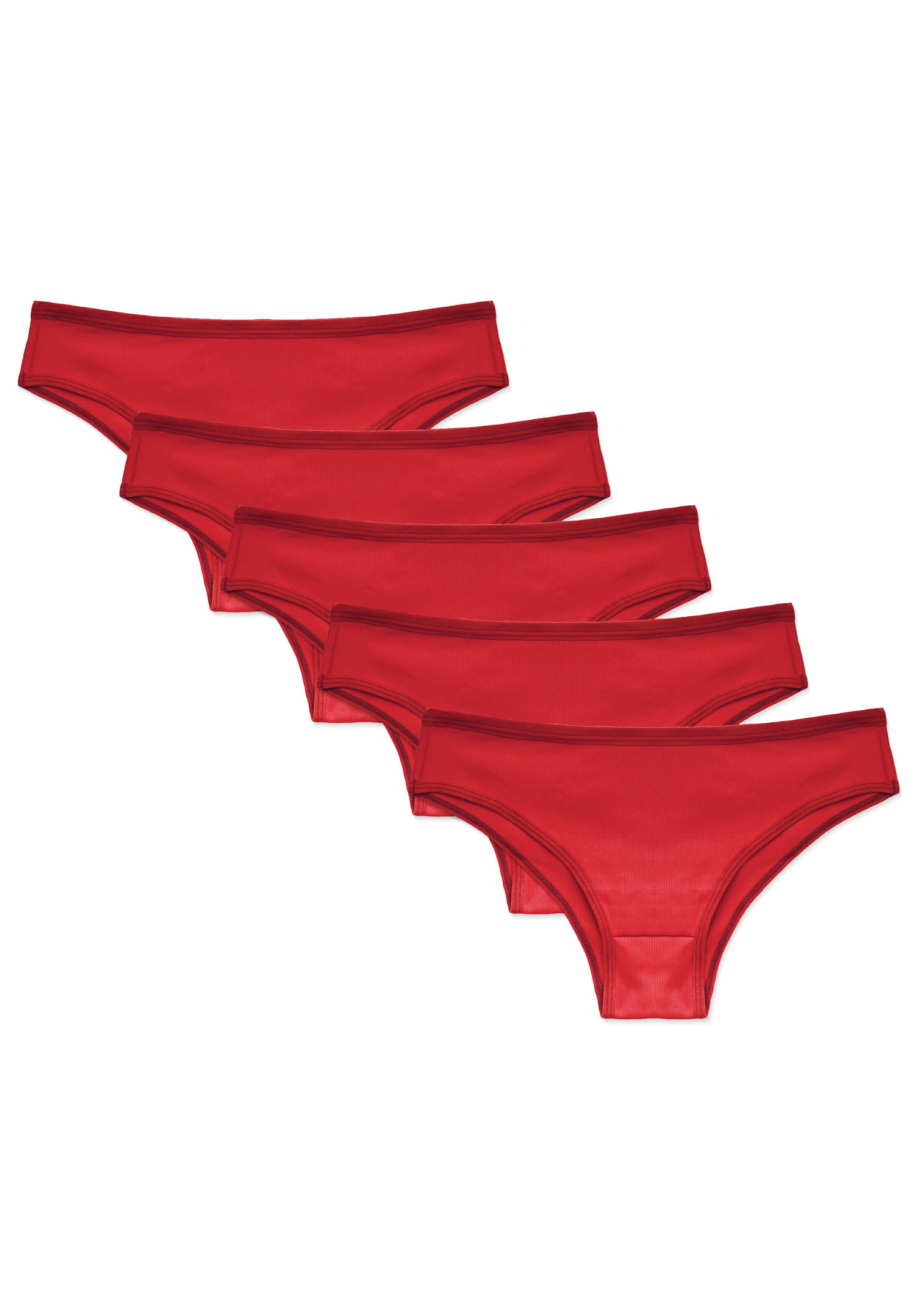 Kit 5 Calcinhas Biquíni Caneladas Vic VERMELHO