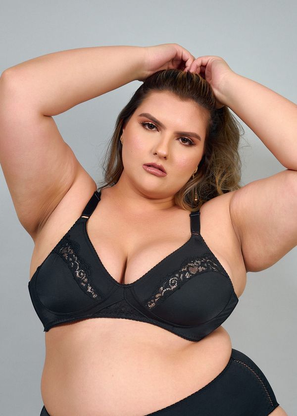 Sutiã Cobertura Total Sem Bojo Em Microfibra Com Detalhes Em Renda Linea Sensualité PRETO 44