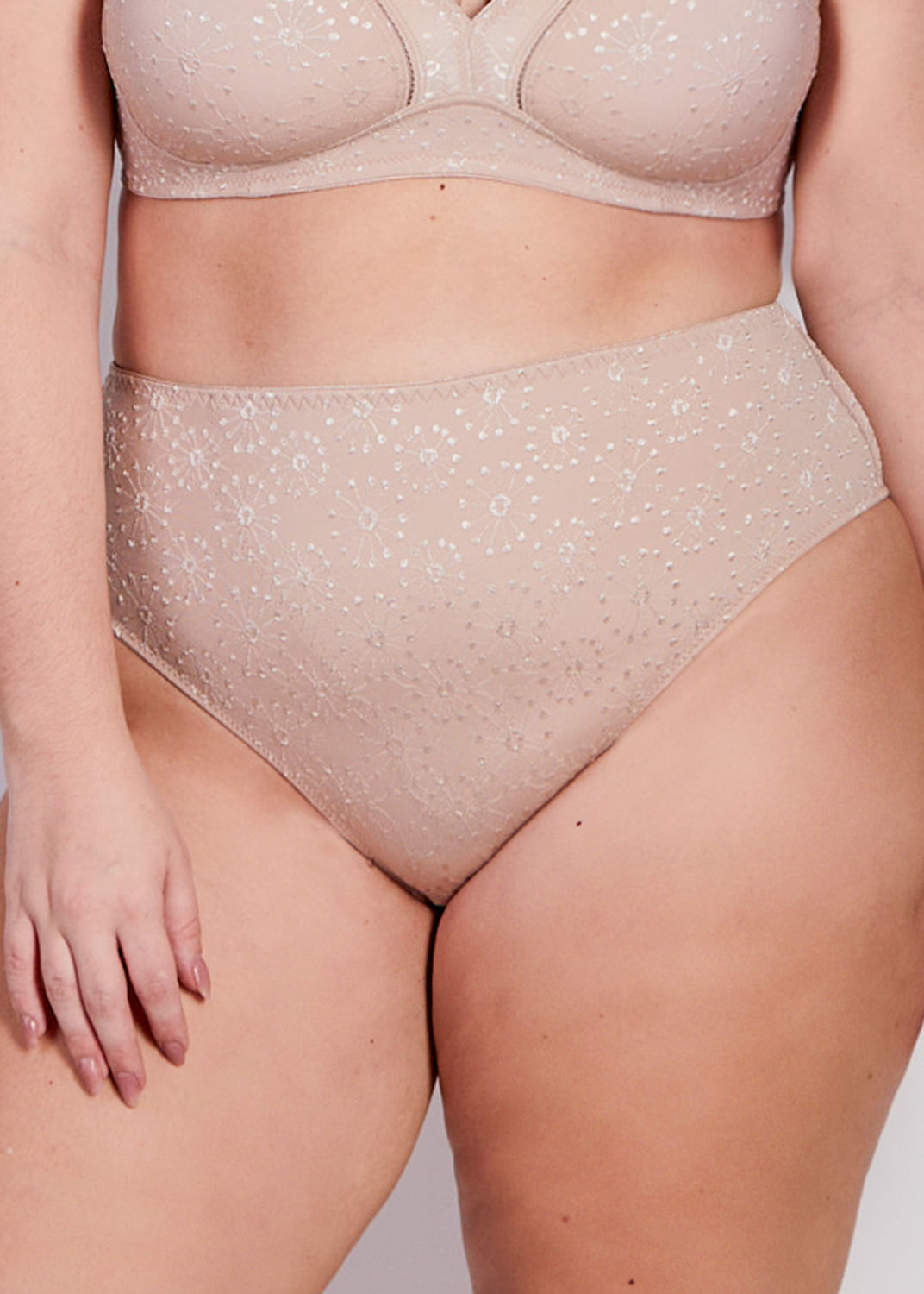Calcinha Cintura Alta Com Reforço Frontal Em Microfibra Trabalhada Fio Lycra Alaska BEIGE FONCÉ