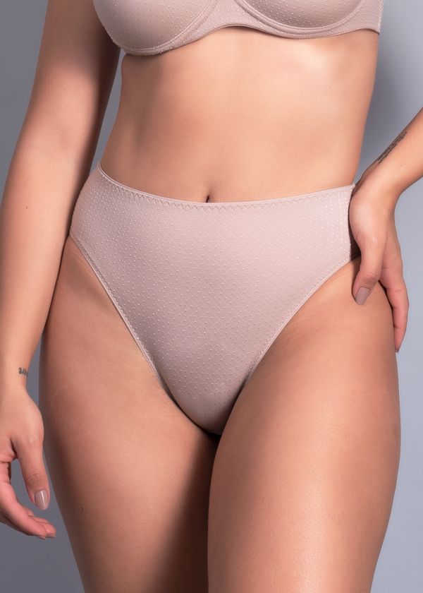 Calcinha Cintura Alta Cavada Em Microfibra Trabalhada Fio Lycra Emotions BEIGE FONCÉ EG