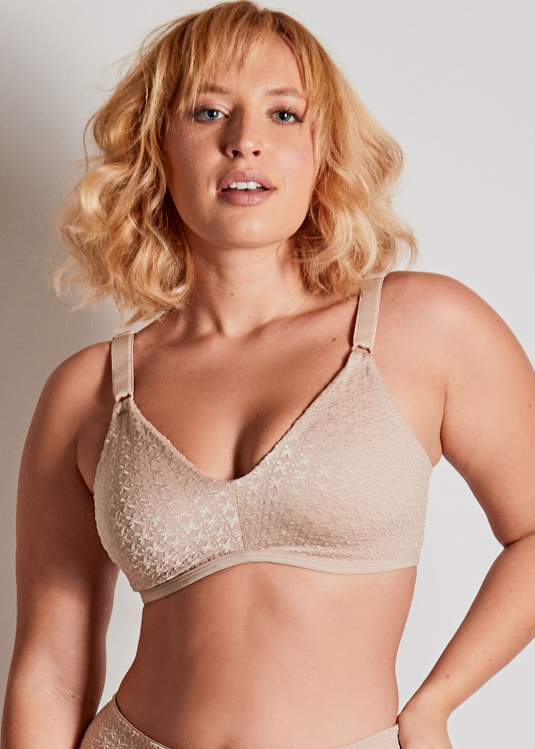 Sutiã Cobertura Total Em Microfibra Trabalhada Fio Lycra Nordic BEIGE FONCÉ