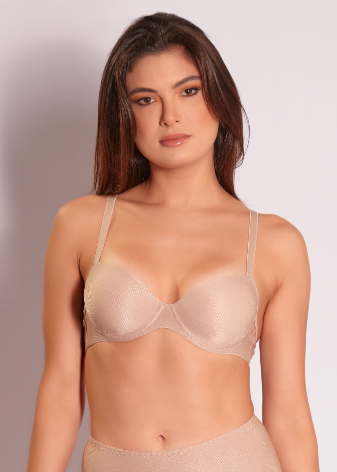 Sutiã  Com Bojo e Com Aro Em Microfibra Trabalhada Fio Lycra Açores BEIGE FONCÉ