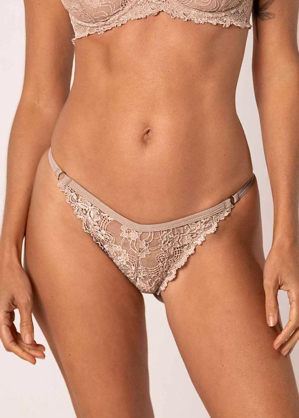 Calcinha String Fio Em Microfibra e Renda Jasmine BEIGE FONCÉ EG