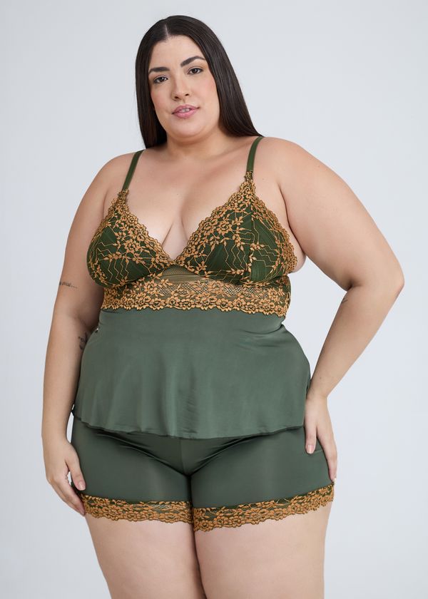 Shortdoll Em Liganete Com Renda Bicolor Plus Size Carol VERDE FLORESTA 50