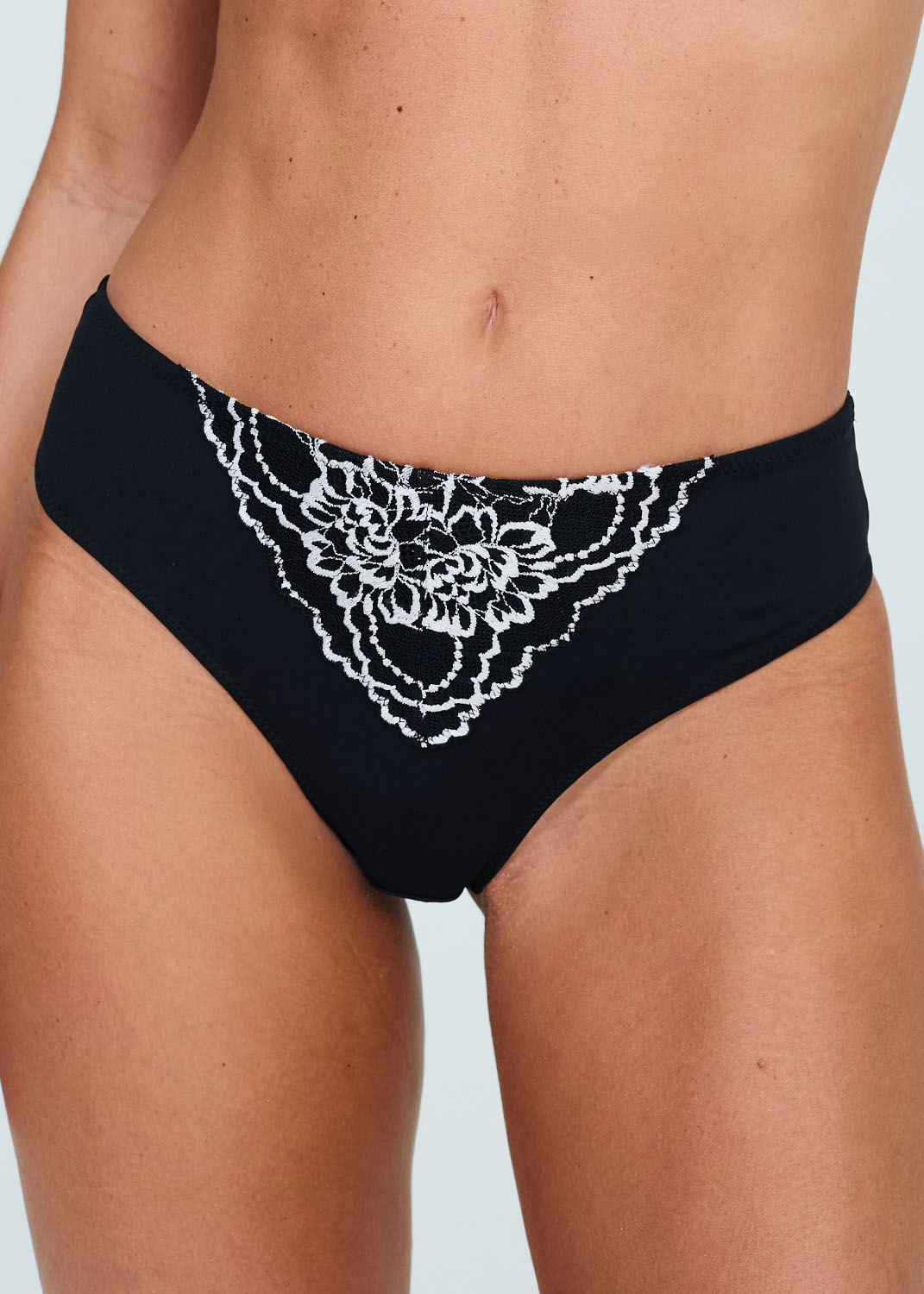 Calcinha Cintura Alta em Renda Bicolor Petale Noir PRETO