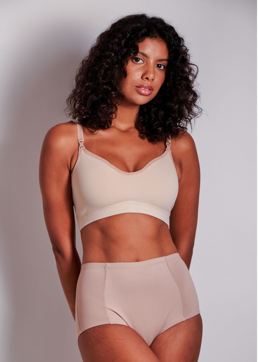 Conjunto Sutiã e Calcinha Cintura Alta Emana BEIGE FONCÉ
