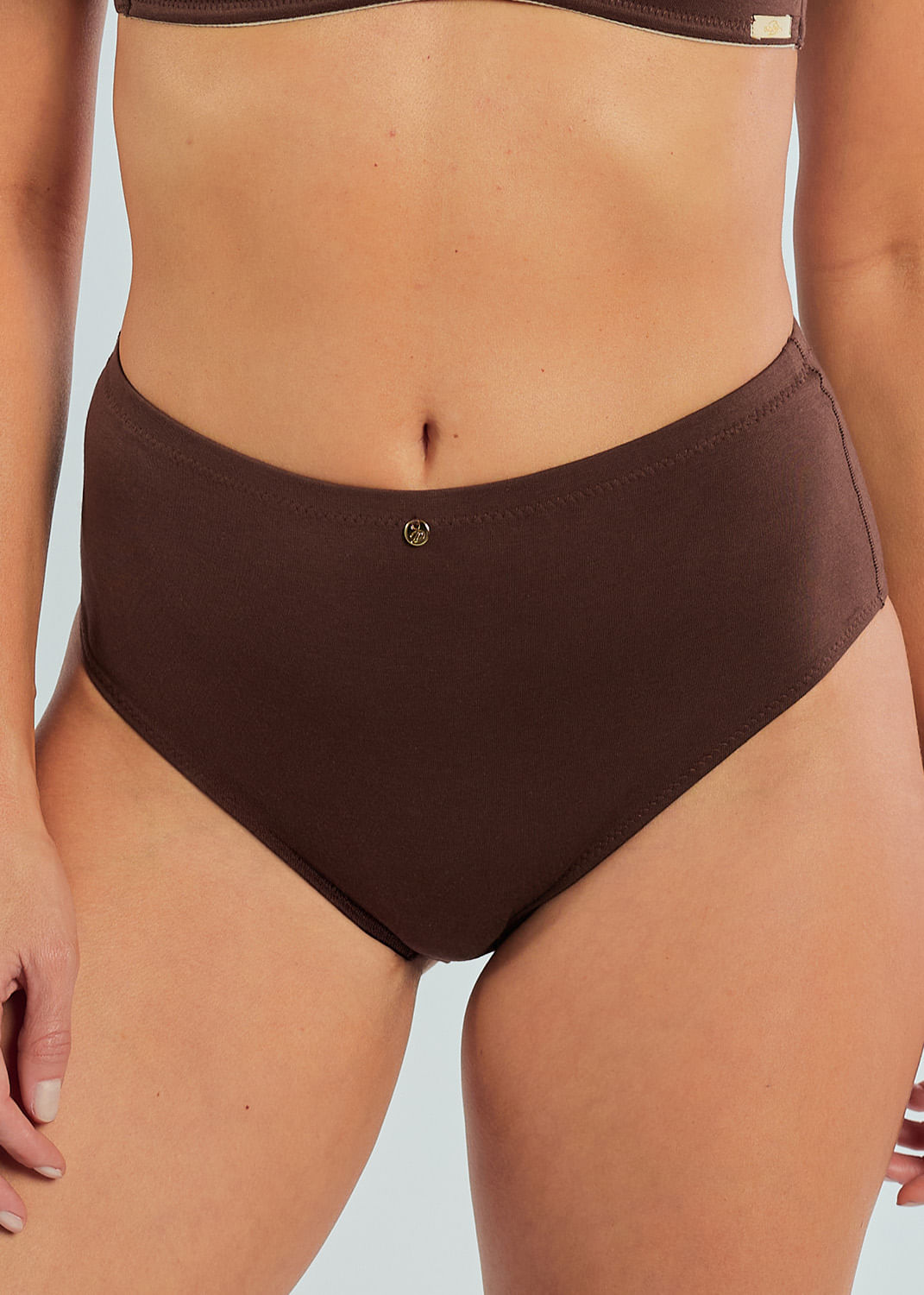 Calcinha Cintura Alta Lateral Larga Em Algodão Egípcio Cleo CHOCOLATE