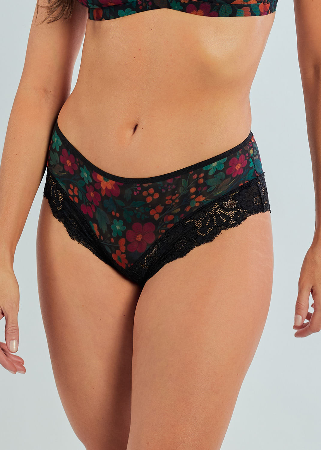 Calcinha Caleçon com Renda em Tule Estampado EUPHORIA